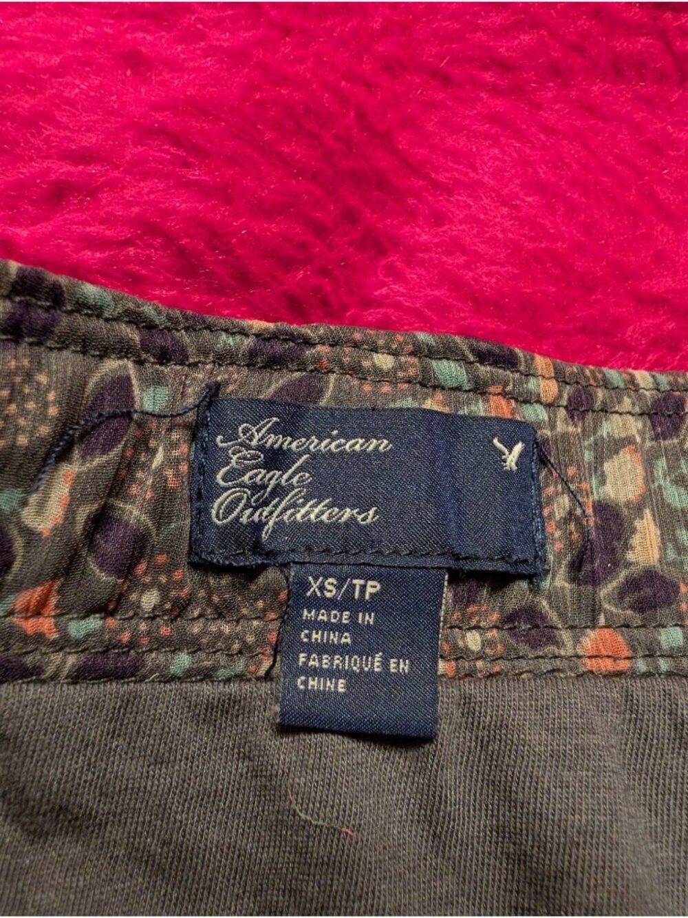 American Eagle Tiered Ruffle Tie Waist Floral Mini Skirt Dark Gray Boho XS - Picture 5 of 7